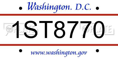 1ST8770 District Of Columbia License Plate