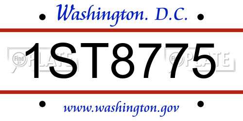 1ST8775 District Of Columbia License Plate