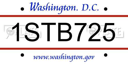 1STB725 District Of Columbia License Plate