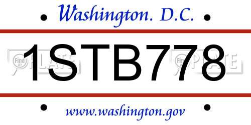 1STB778 District Of Columbia License Plate