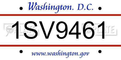 1SV9461 District Of Columbia License Plate