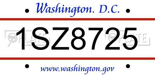 1SZ8725 District Of Columbia License Plate