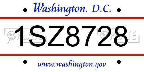 1SZ8728 District Of Columbia License Plate