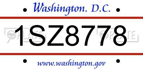 1SZ8778 District Of Columbia License Plate