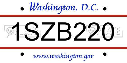 1SZB220 District Of Columbia License Plate