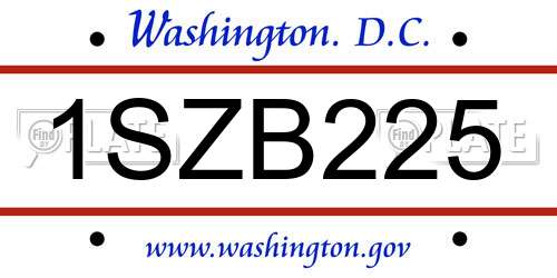 1SZB225 District Of Columbia License Plate
