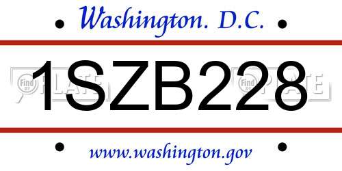 1SZB228 District Of Columbia License Plate