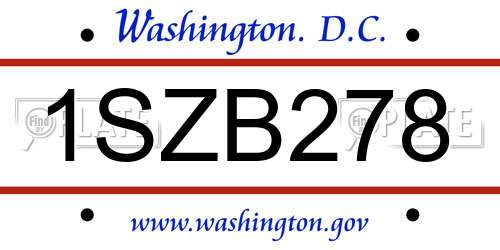 1SZB278 District Of Columbia License Plate