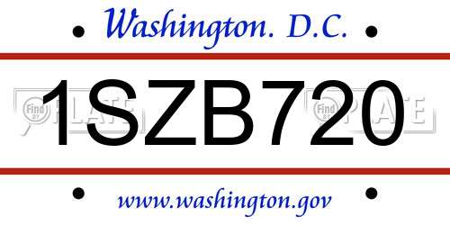1SZB720 District Of Columbia License Plate