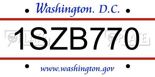 1SZB770 District Of Columbia License Plate