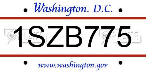 1SZB775 District Of Columbia License Plate