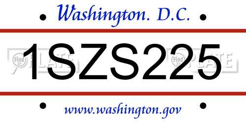 1SZS225 District Of Columbia License Plate