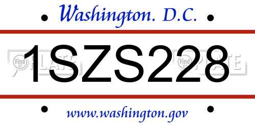 1SZS228 District Of Columbia License Plate