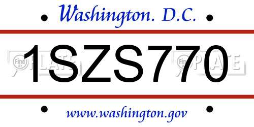 1SZS770 District Of Columbia License Plate
