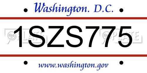 1SZS775 District Of Columbia License Plate