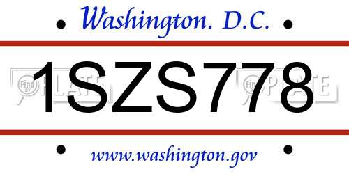 1SZS778 District Of Columbia License Plate