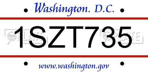 1SZT735 District Of Columbia License Plate