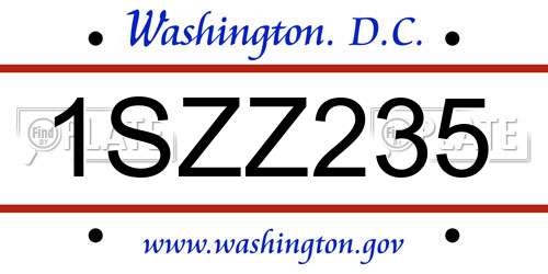 1SZZ235 District Of Columbia License Plate