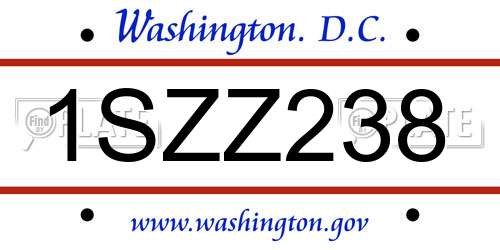 1SZZ238 District Of Columbia License Plate