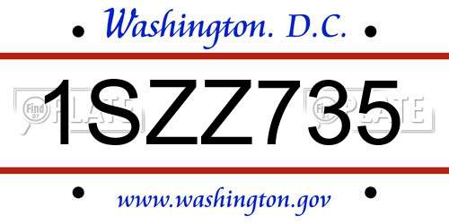 1SZZ735 District Of Columbia License Plate