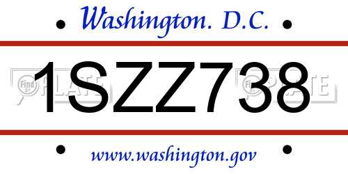 1SZZ738 District Of Columbia License Plate