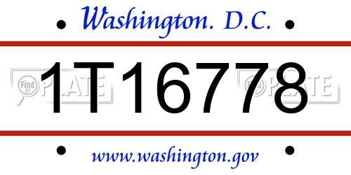1T16778 District Of Columbia License Plate