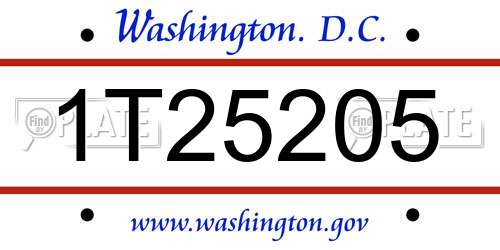 1T25205 District Of Columbia License Plate