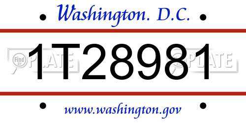 1T28981 District Of Columbia License Plate