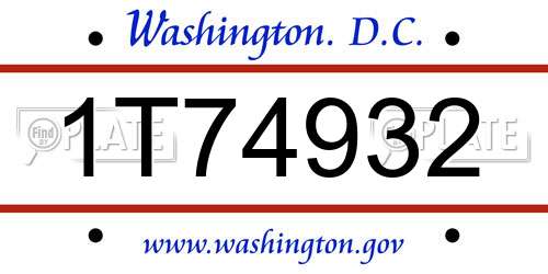 1T74932 District Of Columbia License Plate