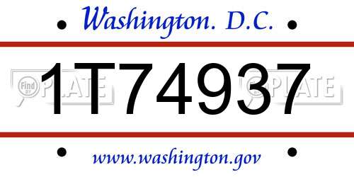 1T74937 District Of Columbia License Plate