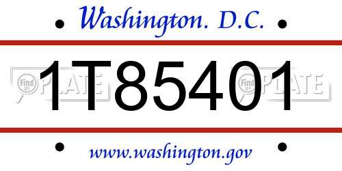 1T85401 District Of Columbia License Plate