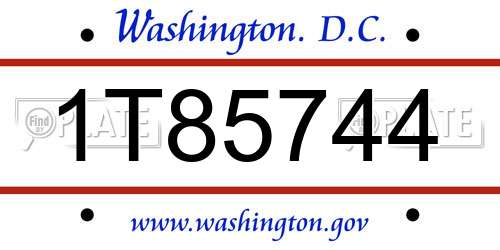 1T85744 District Of Columbia License Plate
