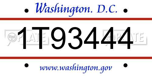 1T93444 District Of Columbia License Plate
