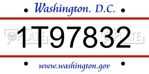 1T97832 District Of Columbia License Plate