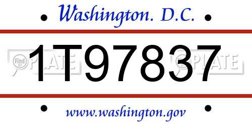 1T97837 District Of Columbia License Plate