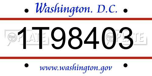 1T98403 District Of Columbia License Plate