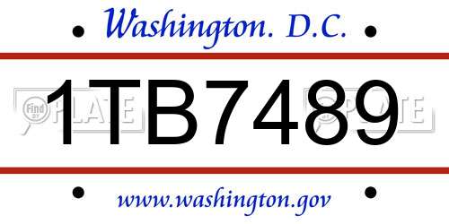 1TB7489 District Of Columbia License Plate