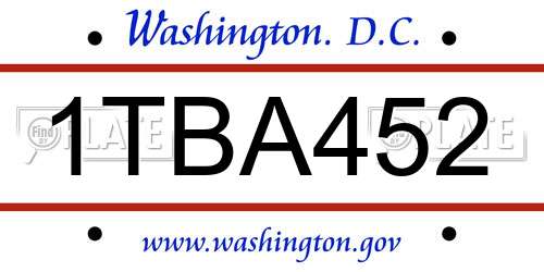 1TBA452 District Of Columbia License Plate