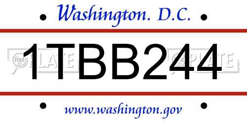 1TBB244 District Of Columbia License Plate