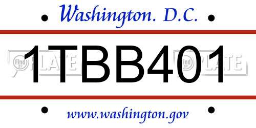 1TBB401 District Of Columbia License Plate