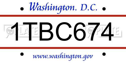 1TBC674 District Of Columbia License Plate