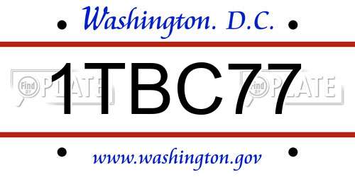 1TBC77 District Of Columbia License Plate