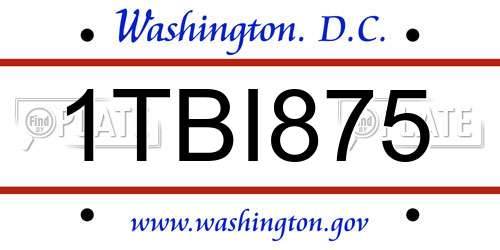1TBI875 District Of Columbia License Plate