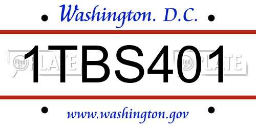 1TBS401 District Of Columbia License Plate