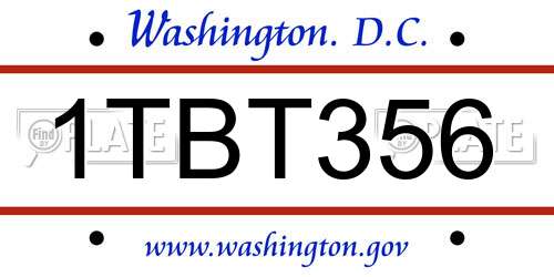 1TBT356 District Of Columbia License Plate