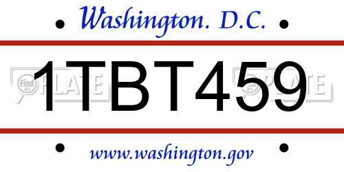 1TBT459 District Of Columbia License Plate