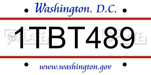 1TBT489 District Of Columbia License Plate