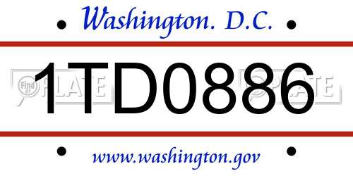 1TD0886 District Of Columbia License Plate