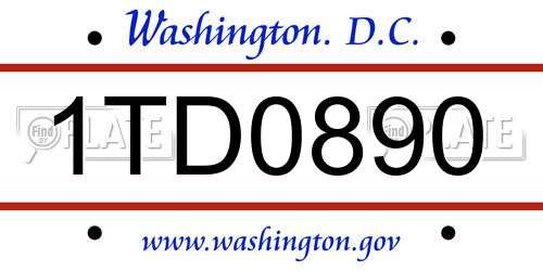 1TD0890 District Of Columbia License Plate