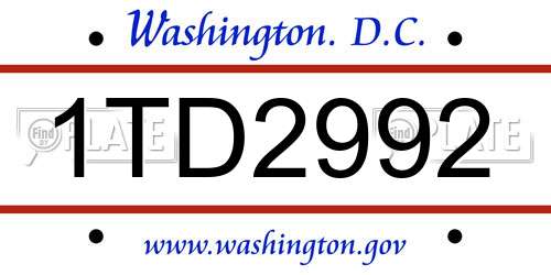 1TD2992 District Of Columbia License Plate